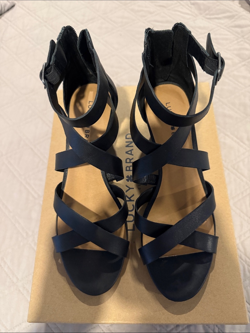 Lucky Brand Black Crisscross Ankle Strap Sandals